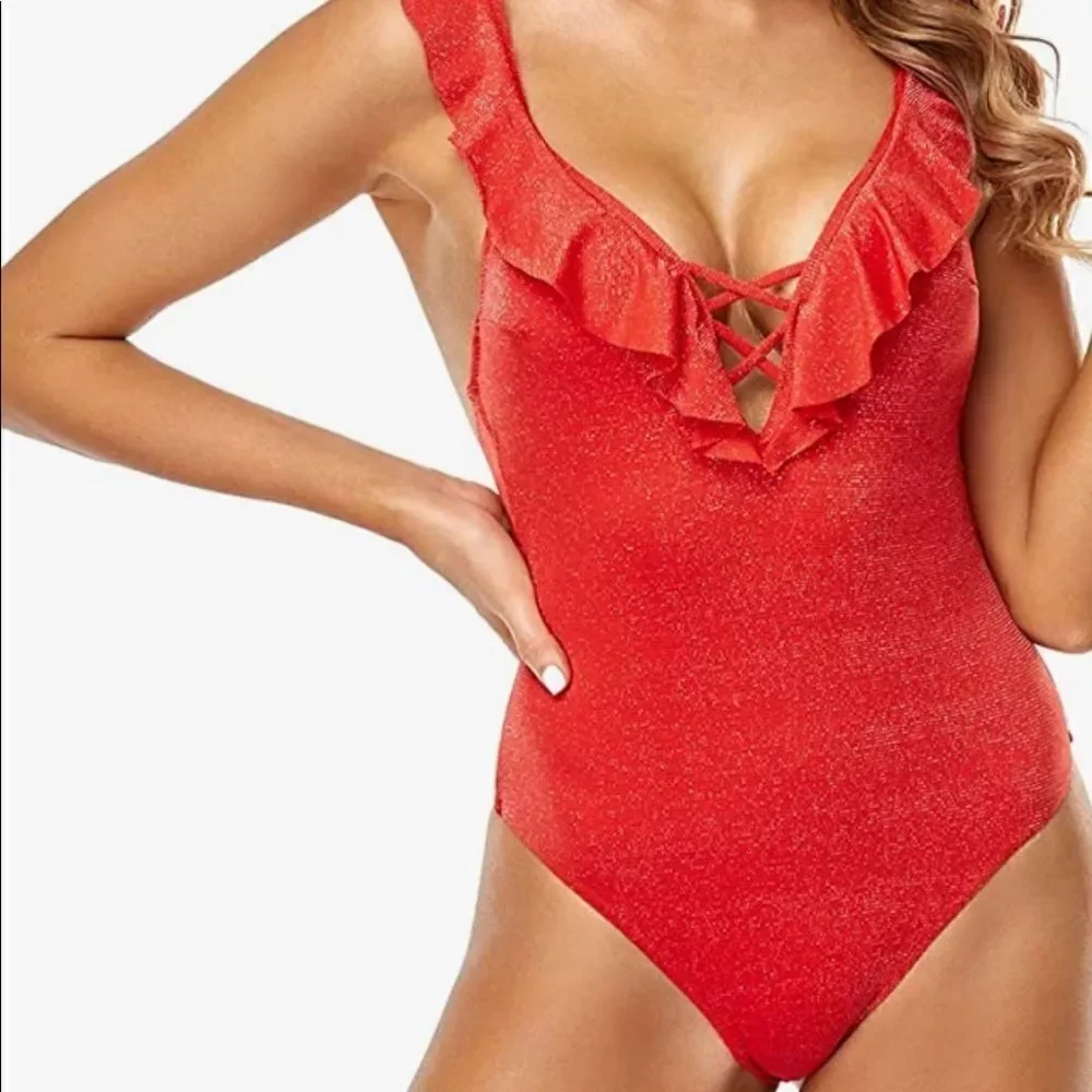 Deep V High Cut One Piece  Lace Up Swimsuit
